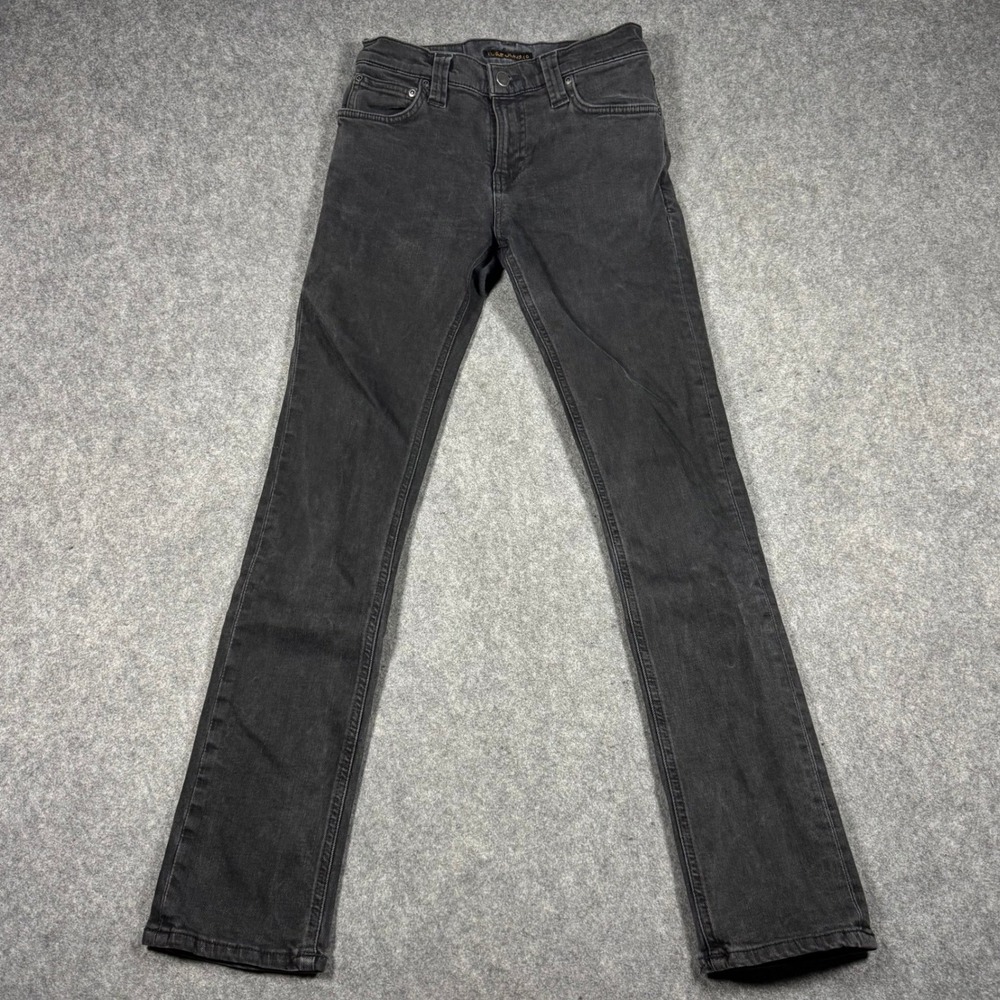 Nudie Jeans Co Mens 25x28 Faded Black Organic Cotton Slim‎ Fit Denim Jeans